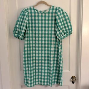 Green Gingham Puff Sleeve Dress